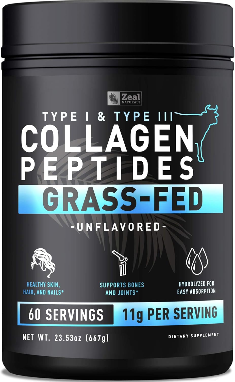 Buy Pure Collagen Peptides Powder 11g 60 Servings Grass Fed PastureRaised Bovine Collagen