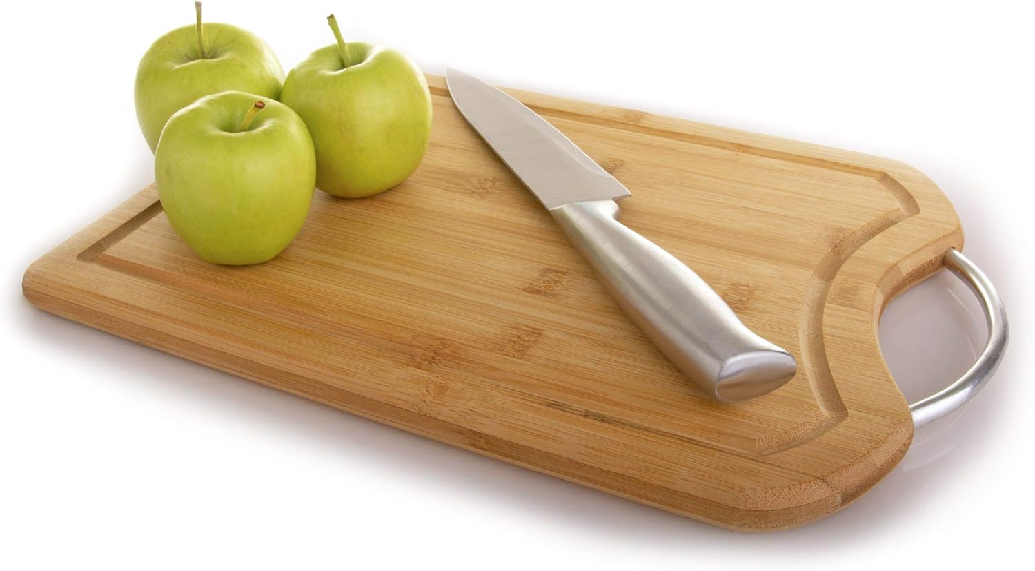 Bamboo Cutting Board with Juice Groove and Stainless Steel Handles – 14" x 9.5" Heavy Duty Butcher Block & Serving Tray for Meat, Cheese, and Vegetables