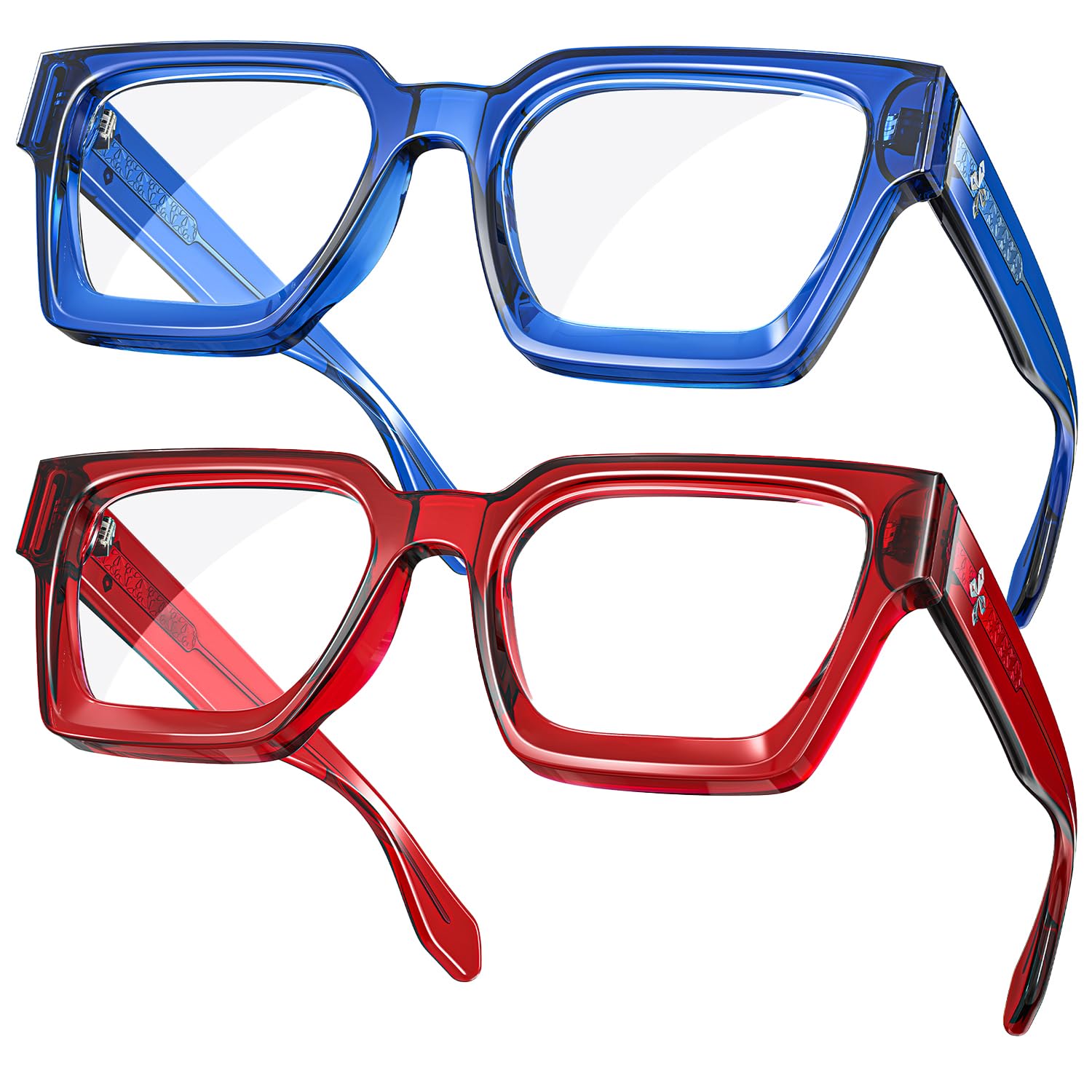 VISOONE - Paquete de 2 gafas con bloqueo de luz azul, montura rectangular y aspecto elegante y preppy para mujeres y hombres, RÍO