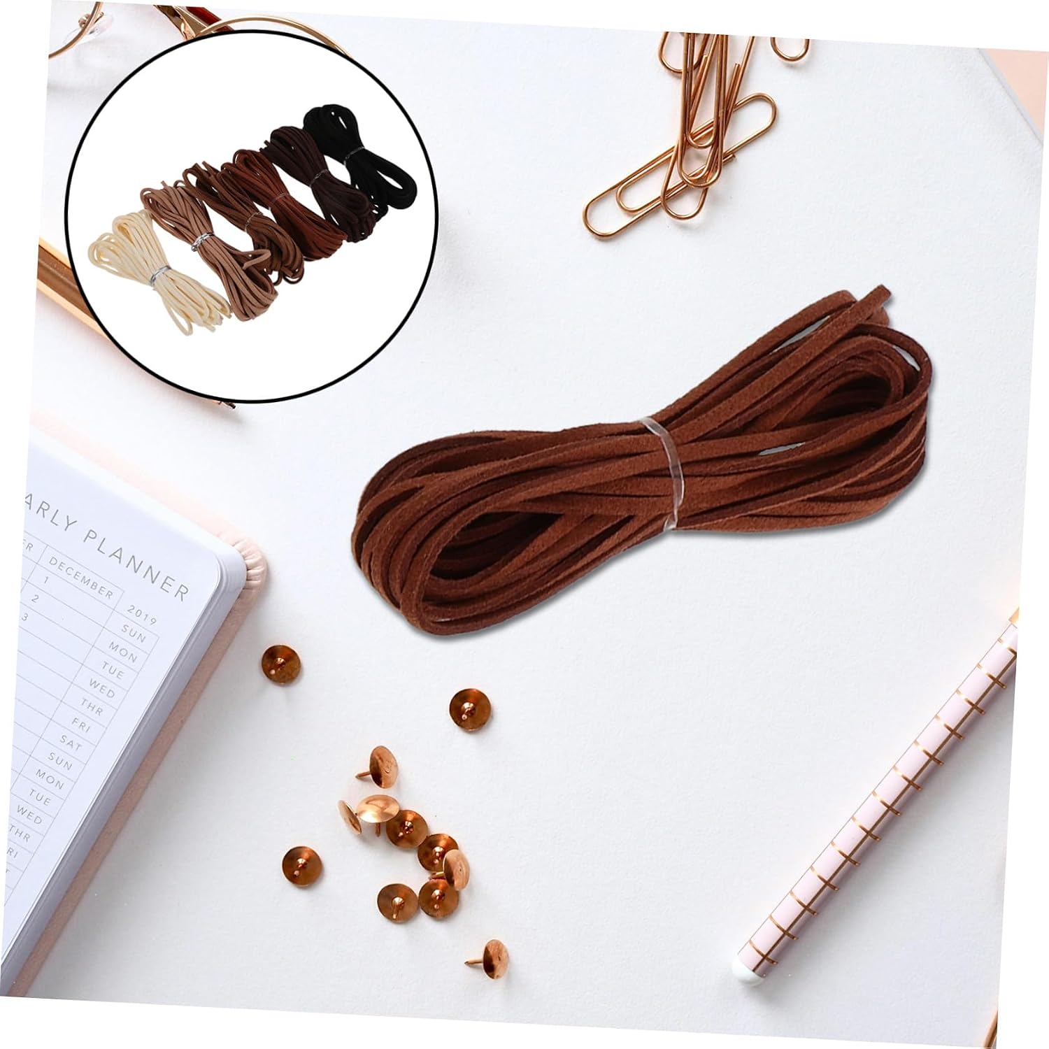 OSALADI 6pcs Leather Cords for Jewelry Making 5 Meters Faux Suede String in Red Brown, Dark Coffee, Khaki, Black, Beige, Light Cream DIY Necklace and Bracelet Crafting Supplies