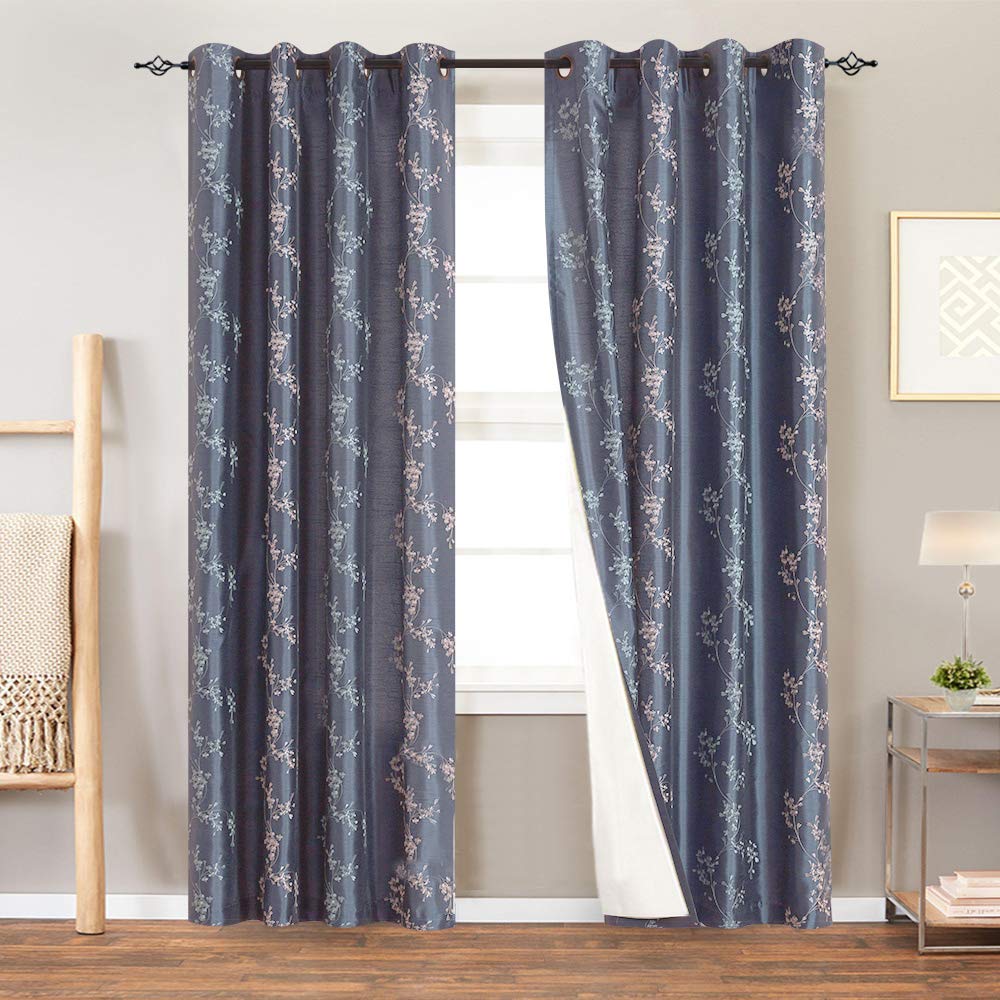 Blue Embroidered Curtains Curtains & Drapes