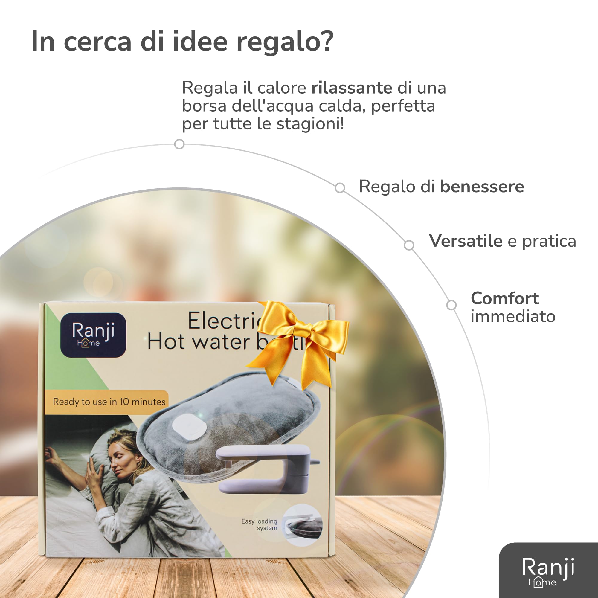 RANJI® Borsa dell'Acqua Calda Elettrica – Tessuto Morbido e Confortevole, Protezione dal Surriscaldamento, Calore di Lunga Durata, Dolori Muscolari, Addome, Mani e Piedi (Bouillote)