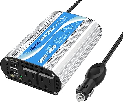 Amazon Co Jp 正弦波 300wカーインバーター 車載充電器 変換電源 Dc12vをac100vに変換 周波数55hz Usbポートつき シガーソケット 非常用品 防災用品 Giandel 車 バイク