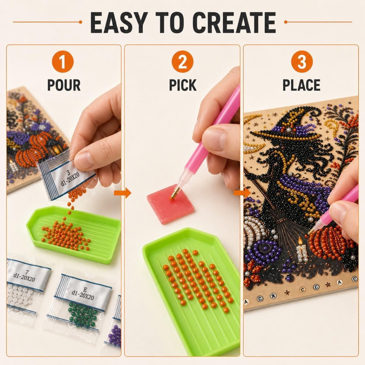 Halloween Diamond Art Kit for Adults,9.8 x 9.8 in. Spooky 5D DIY Diamond Painting, Pearl Acrylic Diamond Craft for Beginners, Seasonal Home Wall Decor, Halloween Party Gift (Calf-1)