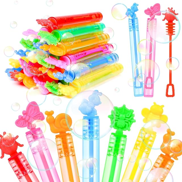 SULOLI 24 Piezas Mini Pompas de Jabón，Burbuja Varita de Burbujas para Cumpleaños Infantiles, Bodas, Halloween，Exteriores Juguetes para Niños (6 Colores