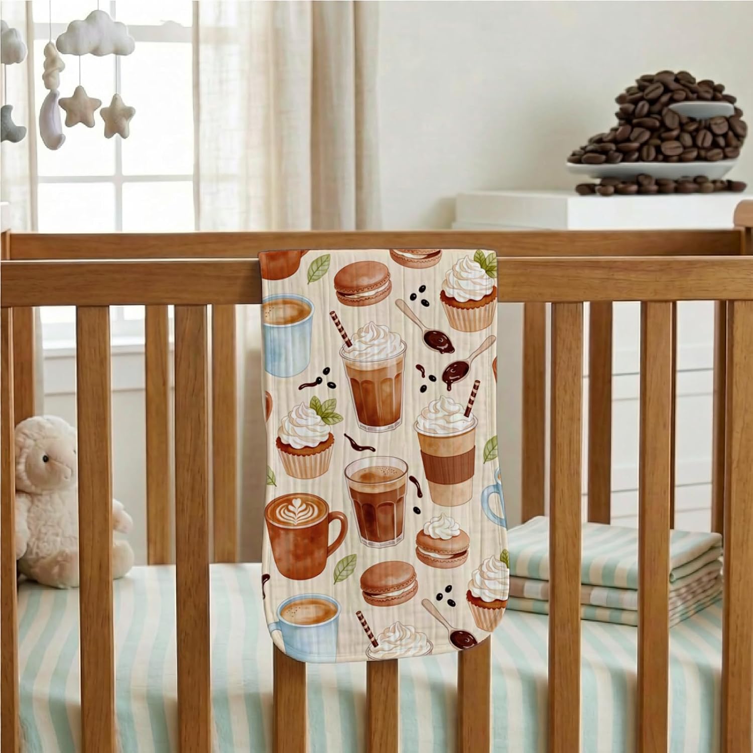 5Pack Baby Burp Cloths for Baby Girl Girls Coffee Design Organic Cotton Burping Cloth Ultra Absorbent Contoured Spit Up Cloths Soft Feeding Towels for Newborn Baby Shower Essentials Gifts