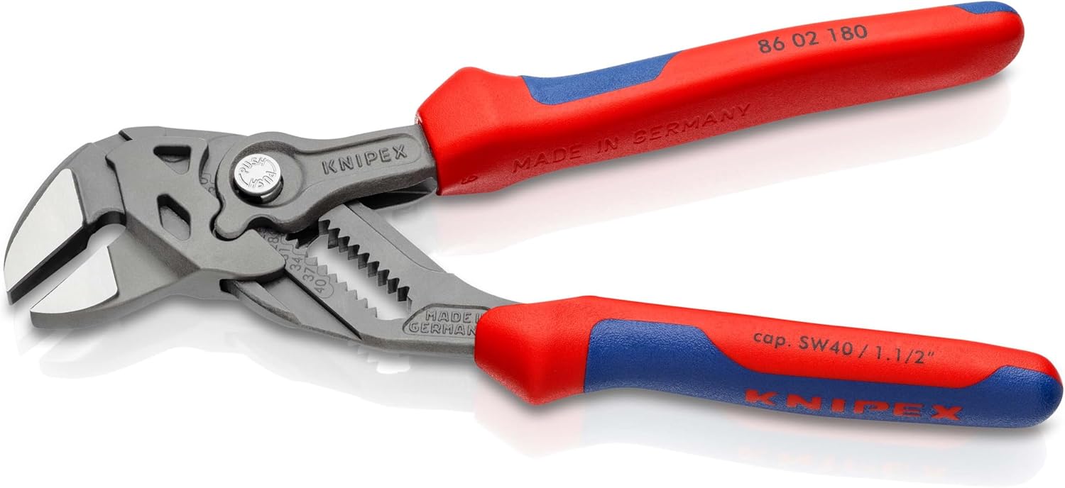Knipex Pliers Wrench pliers and a wrench in a single tool grey atramentized, with multi-component grips 180 mm 86 02 180