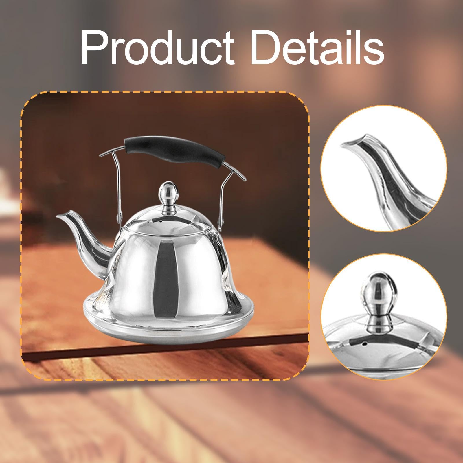 Hervidor de Acero Inoxidable Apto para Uso Alimentario con Asa Plegable, Pequeño Electrodoméstico de Cocina, Tetera de Ebullición Rápida, 2.0l Plata, Individual