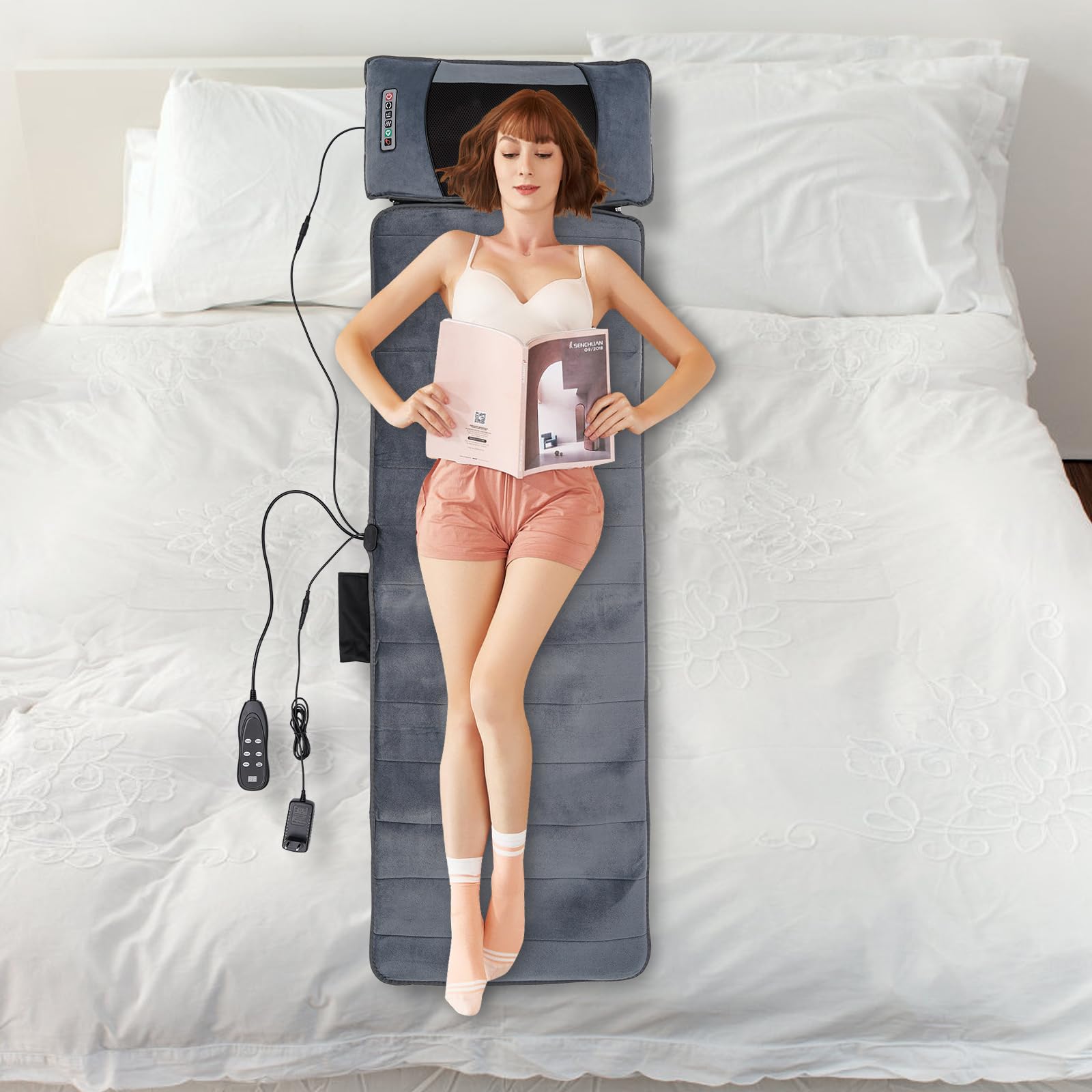 Esterilla de masaje eléctrica Shiatsu con función de calor, cojín de masaje para espalda y cuello, 9 modos, para silla, sofá y cama