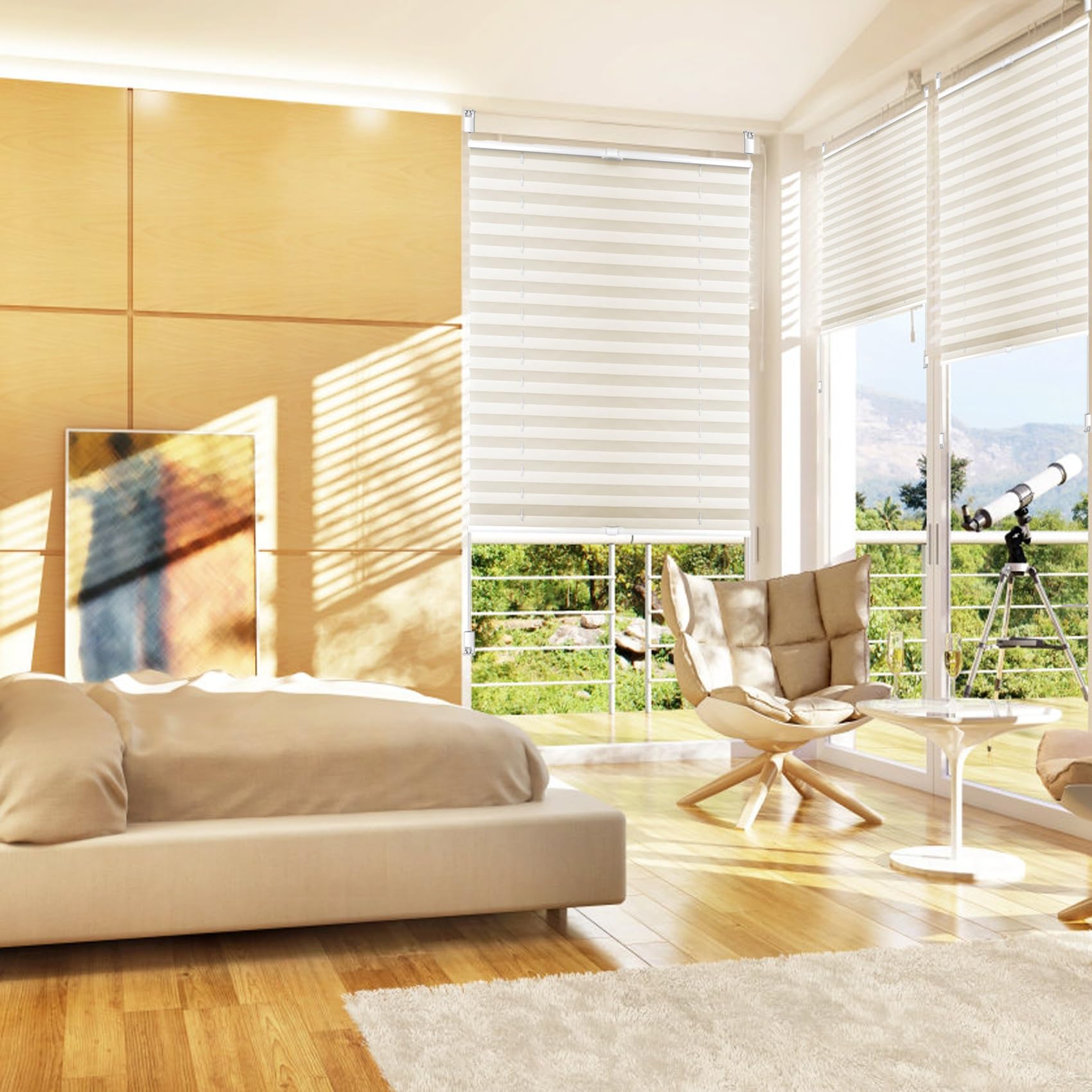 Plissee ohne Bohren Klemmfix, 85 x 170 cm UV-Schutz Sonnenschutz, Premium Plissee Klemmfix ohne Bohren, für Fenster & Tür ohne Bohren, Creme Farben