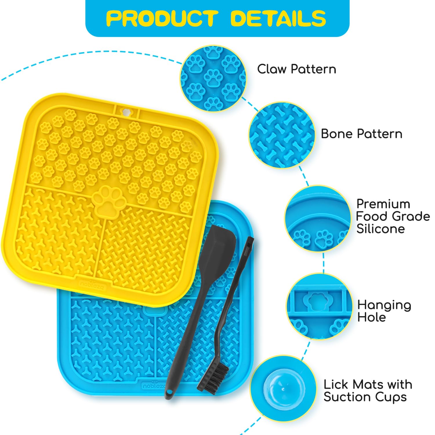 Nobleza Lick Mat per Cani con Ventosa, 2 Pezzi Tappetino per Leccare Cane senza BPA, Super Forte Assorbenza Lenta Feeder Dog Lick Mat, Accessori per Cani per Il Bagno del Cane
