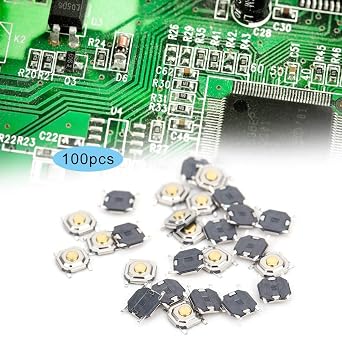100Pcs Micro Momentary Push Button Tactile Switch Tactile Button Switch Plastic Light Touch Patch Button Switch Reset Button DIP Industrial Control Button SMD Surface Mounted Devices 4mm x 4mm x 1.5mm
