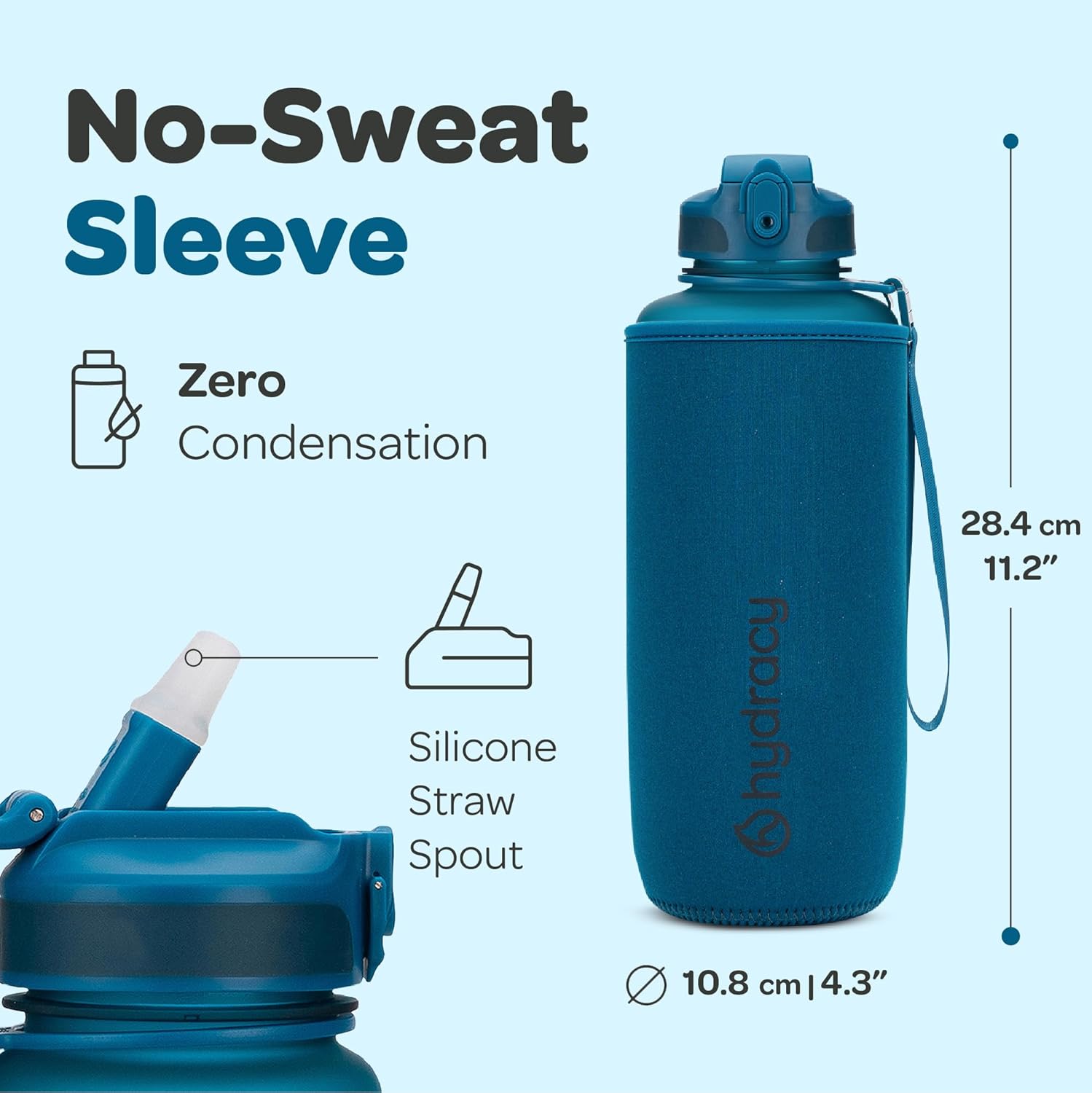 Hydracy Water Bottle with Time Marker -Large BPA Free Water Bottle & No Sweat Sleeve -Leak Proof Gym Bottle with Fruit Infuser Strainer & Times to Drink -Ideal for Fitness Sports & Outdoors