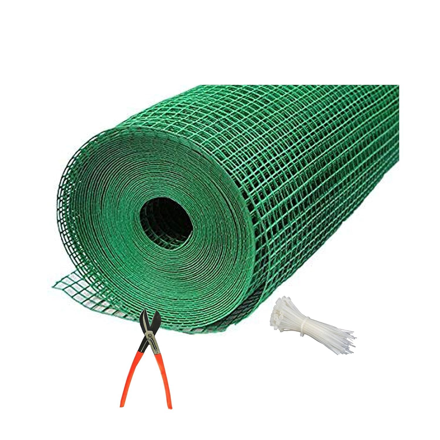 Green PVC Coated Weld Wire Garden Fencing Iron net with12MM Anti Bird 3 feet/50 feet Netting Uv Stablized with 6 Months Guarantee Free 1 Cutter,100 PVC Wire Tags-image-15