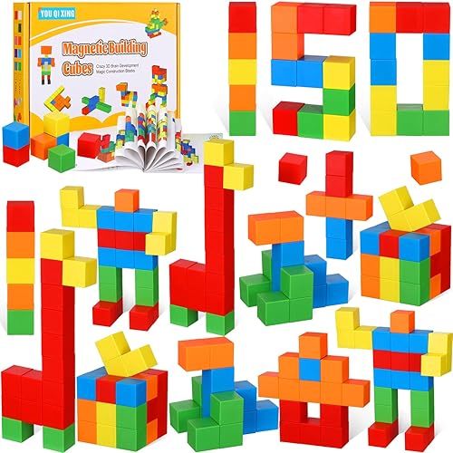 150 bloques magnéticos grandes para niños pequeños cubos magnéticos de construcción para mayores de 6 años con bolsas, aprendizaje preescolar,