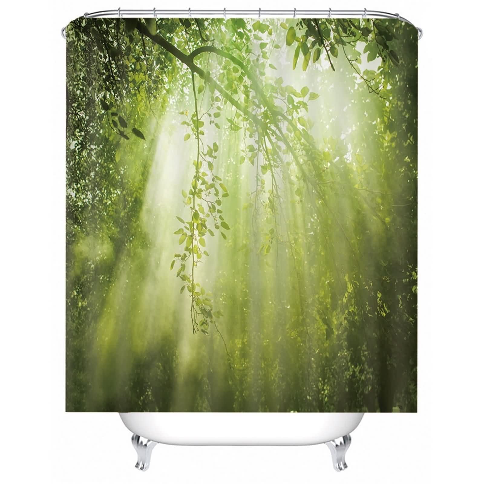 Cortinas de ducha impermeables de tela, cortina de ducha retro natural, 72 x 80 pulgadas, árbol de bosque verde, poliéster, decoración moderna para bañera de baño