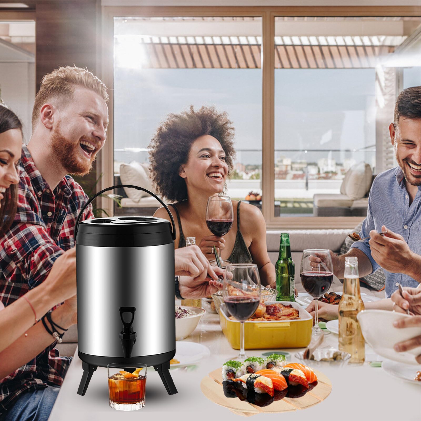 Thermos per bevande calde e fredde, thermos, distributore di bevande in acciaio inox, contenitore termico con rubinetto, portatile, per campeggio, ristorazione (10 l)