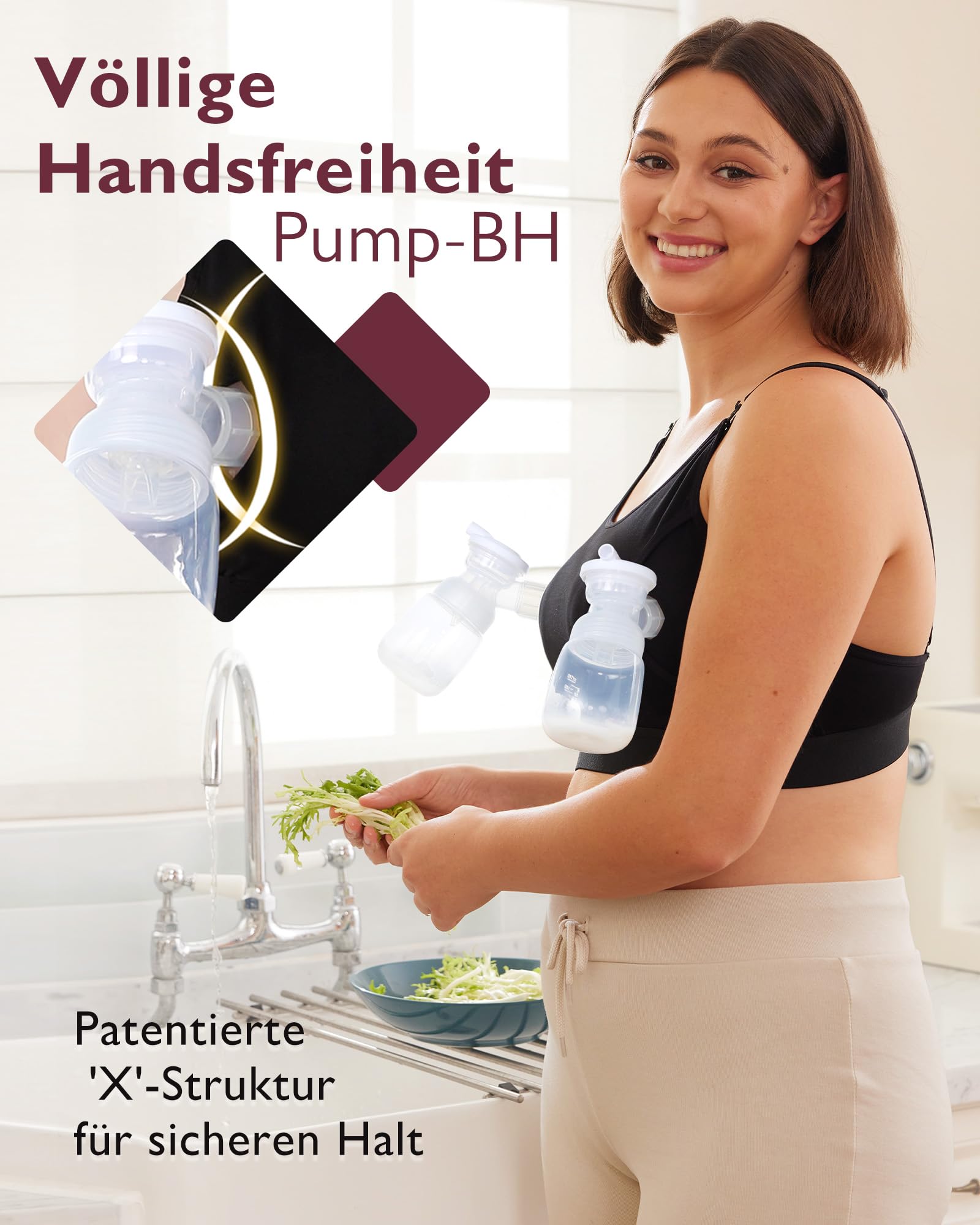 Momcozy Schwangerschafts Still BH, Milchpumpen-BH mit Zusätzlichen BH-Verlängerungen, Umstandsmode Ohne Bügel für Damen, Verstellbarer Still-BH und Freihändiges Abpumpen
