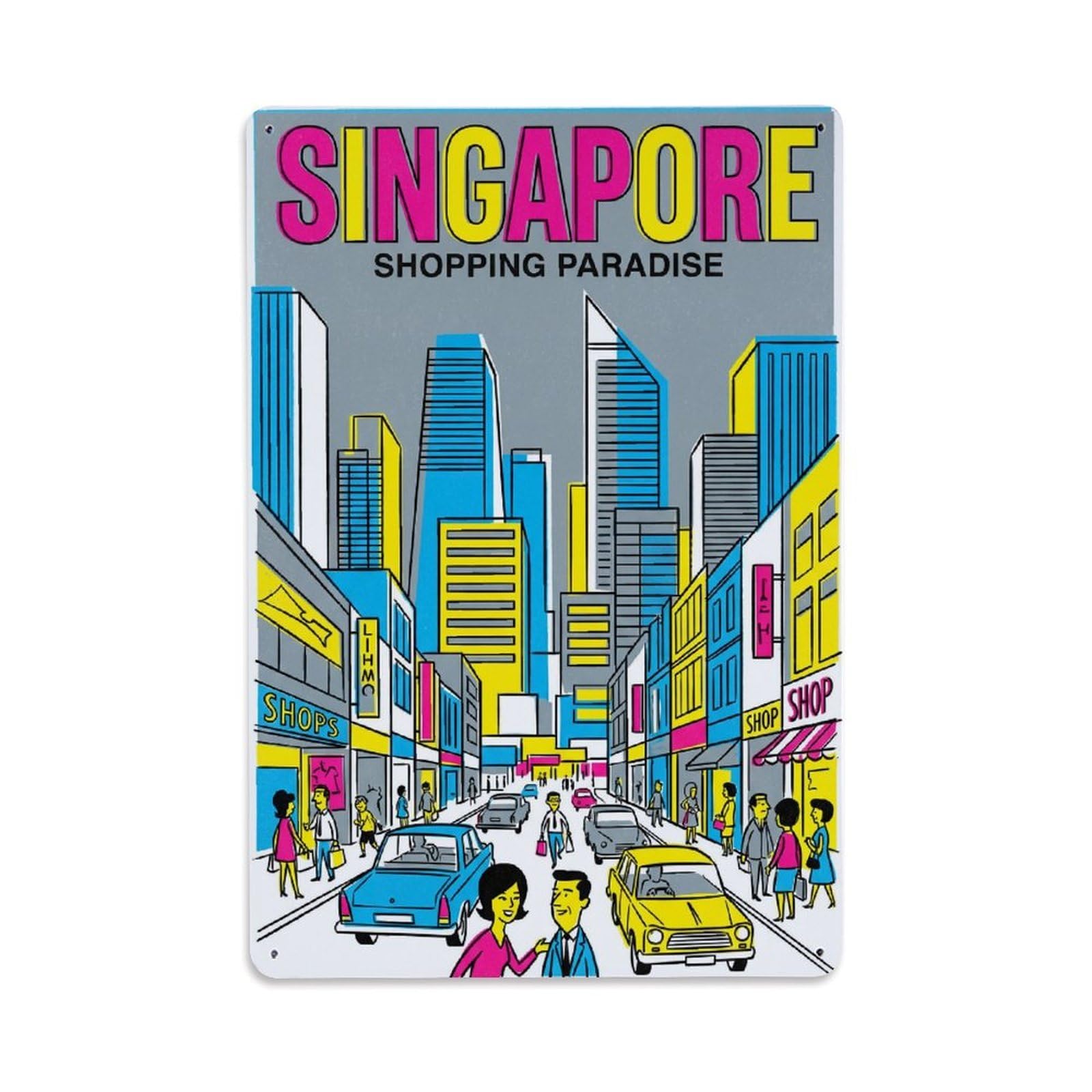 Gead 8X12inch Style Vintage Travel Singapore Downtown Metal Tin Sign