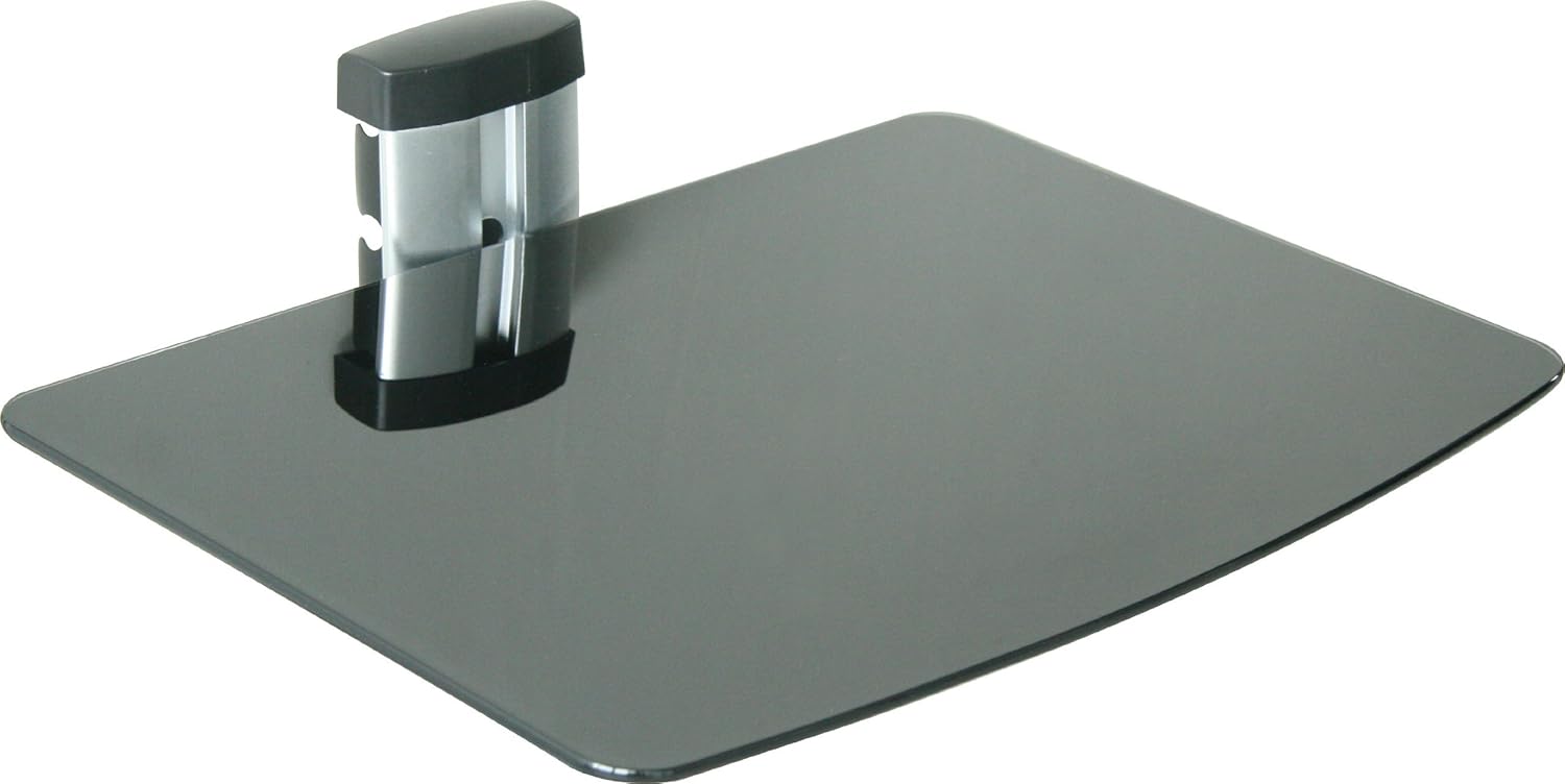 Singel Adjustable Wall AV Component Shelf with Black Glass