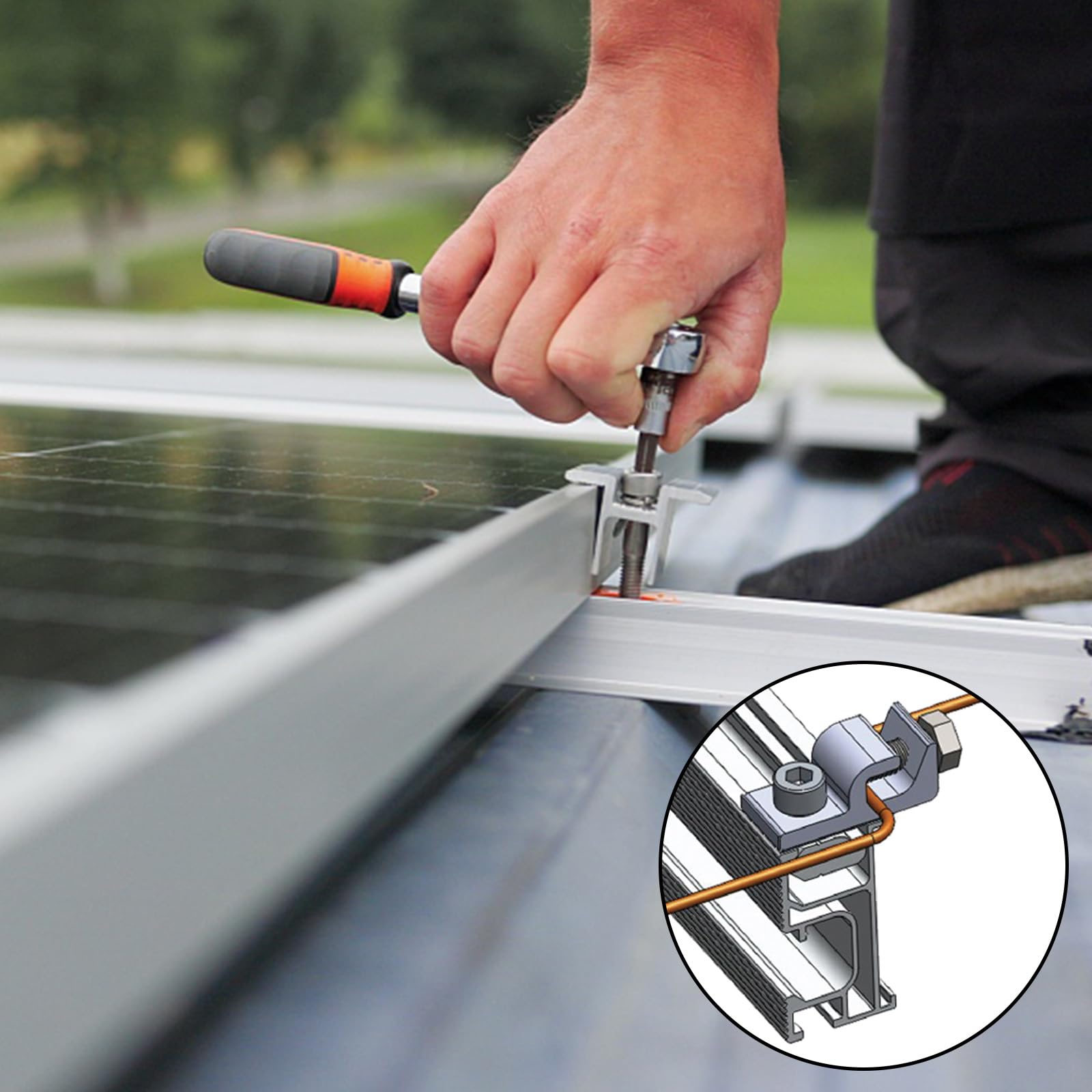 YOUNTHYE 22 Pezzi Morsetto Di Messa A Terra, Capocorda Di Messa A Terra Standard Per Pannelli Solari, Supporto Per Moduli Fotovoltaici, Alluminio Nichelato, Argento