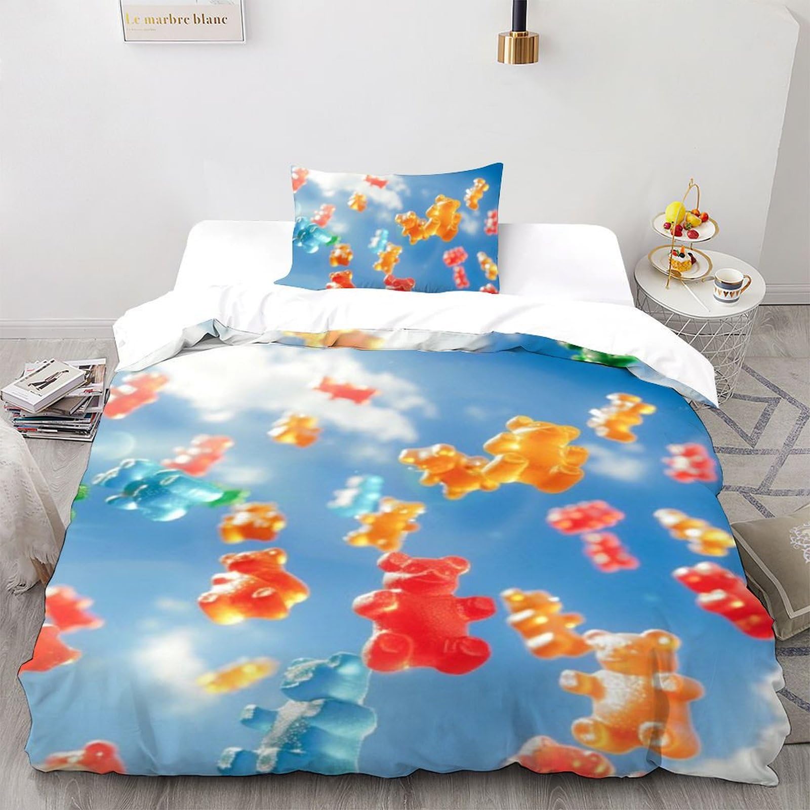 Housse de couette single 135x200cm animaux du ciel pour décoration chambre fille Bonbons Literie