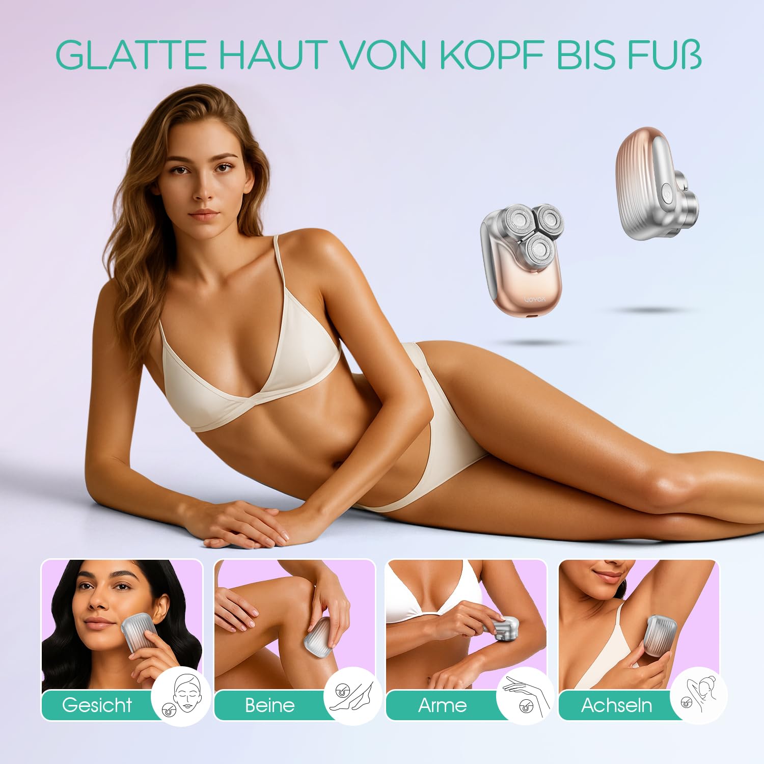VOYOR Damenrasierer Elektrisch Epilierer Damen Rasierer Damen Intimrasierer Für Frauen Wasserdichter Gesichtsrasierer Frauen Armen Beinen Tragbar Type-C Wiederaufladbar ES310 (Gold)