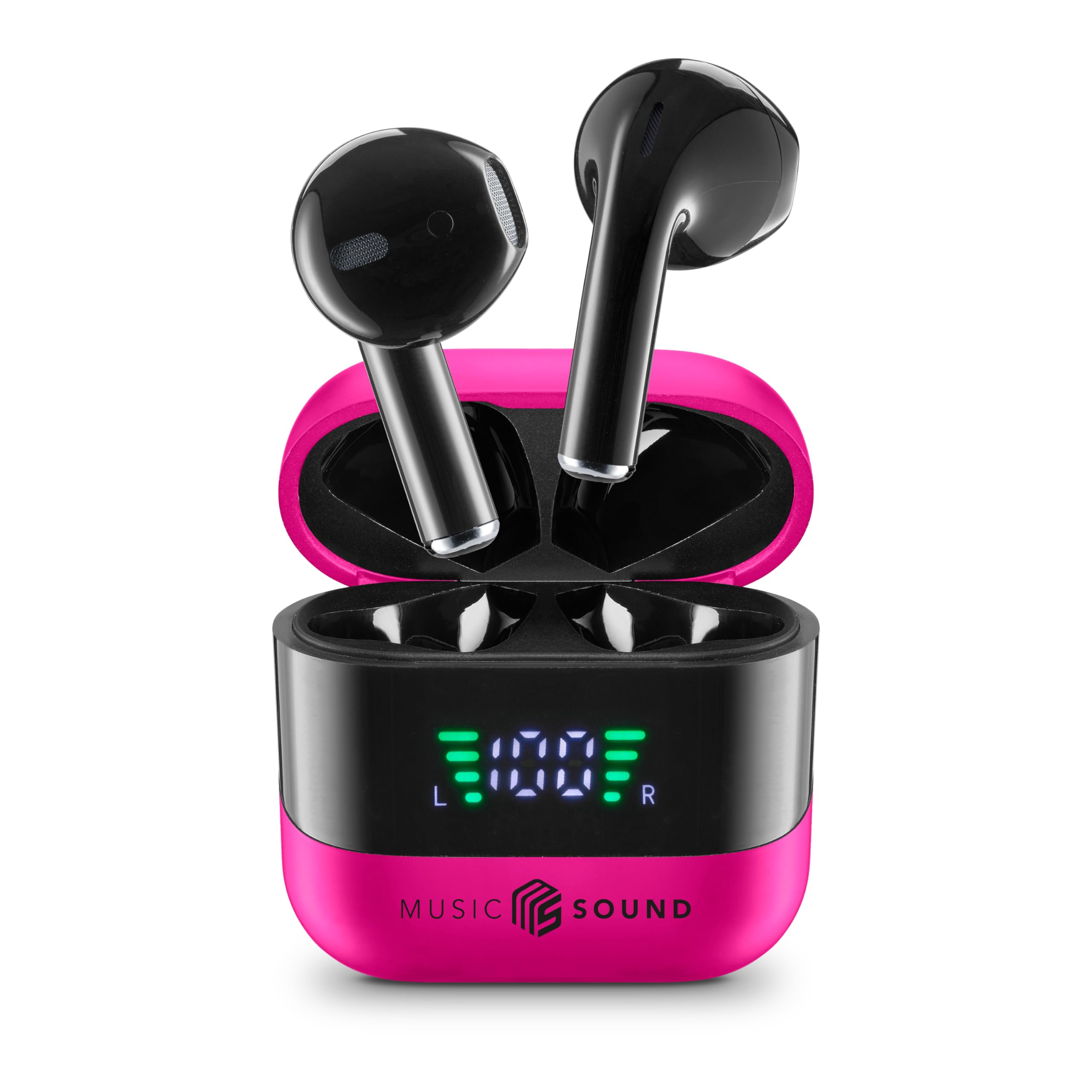 Music Sound, SPARK TWS Bluetooth Wireless Earbuds LED Display 30 Hours Play Time Automatic Pairing Touch Controls On Earphones, Pink