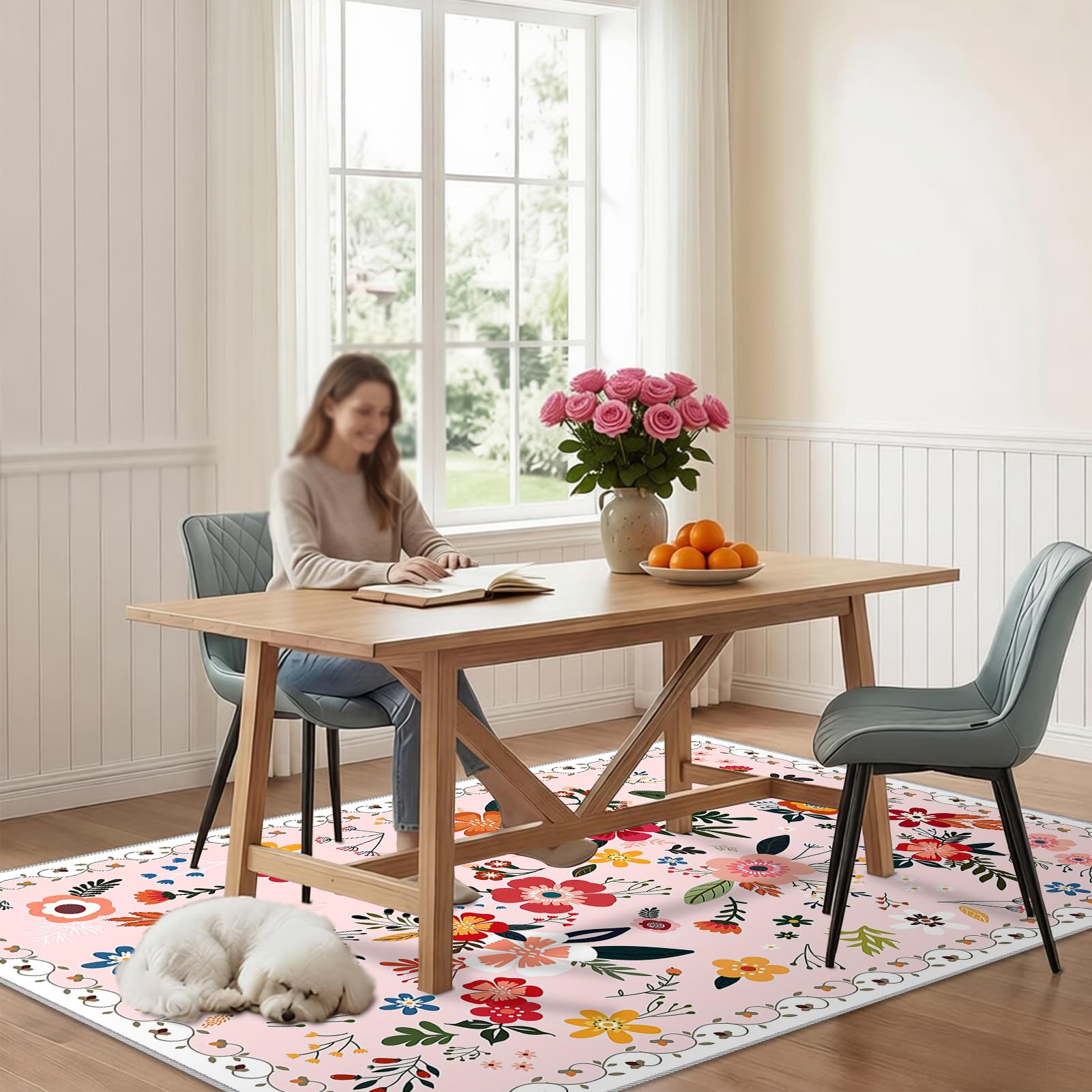 Dywan do salonu w stylu vintage, 140 x 190 cm dywaniki do sypialni, salonu, sypialni, kuchni, jadalni, duży dywan z krótkim włosiem, dywan do jadalni, antypoślizgowy zmywalny dywanik kuchenny