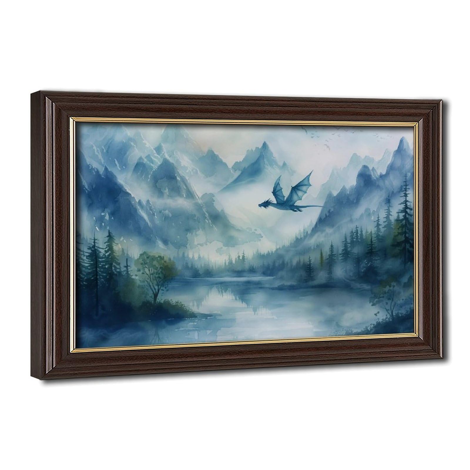 Bareronor Forest Dragon Watercolor Poster Canvas Poster Bedroom Decor Landscape Office Room Decor Gift 20" L X 30" W