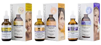 Advanced Clinicals Retinol Anti-Aging Facial Serum + Vitamin C Brightening Facial Serum + Hyaluronic Acid Hydrating Facial Serum Set