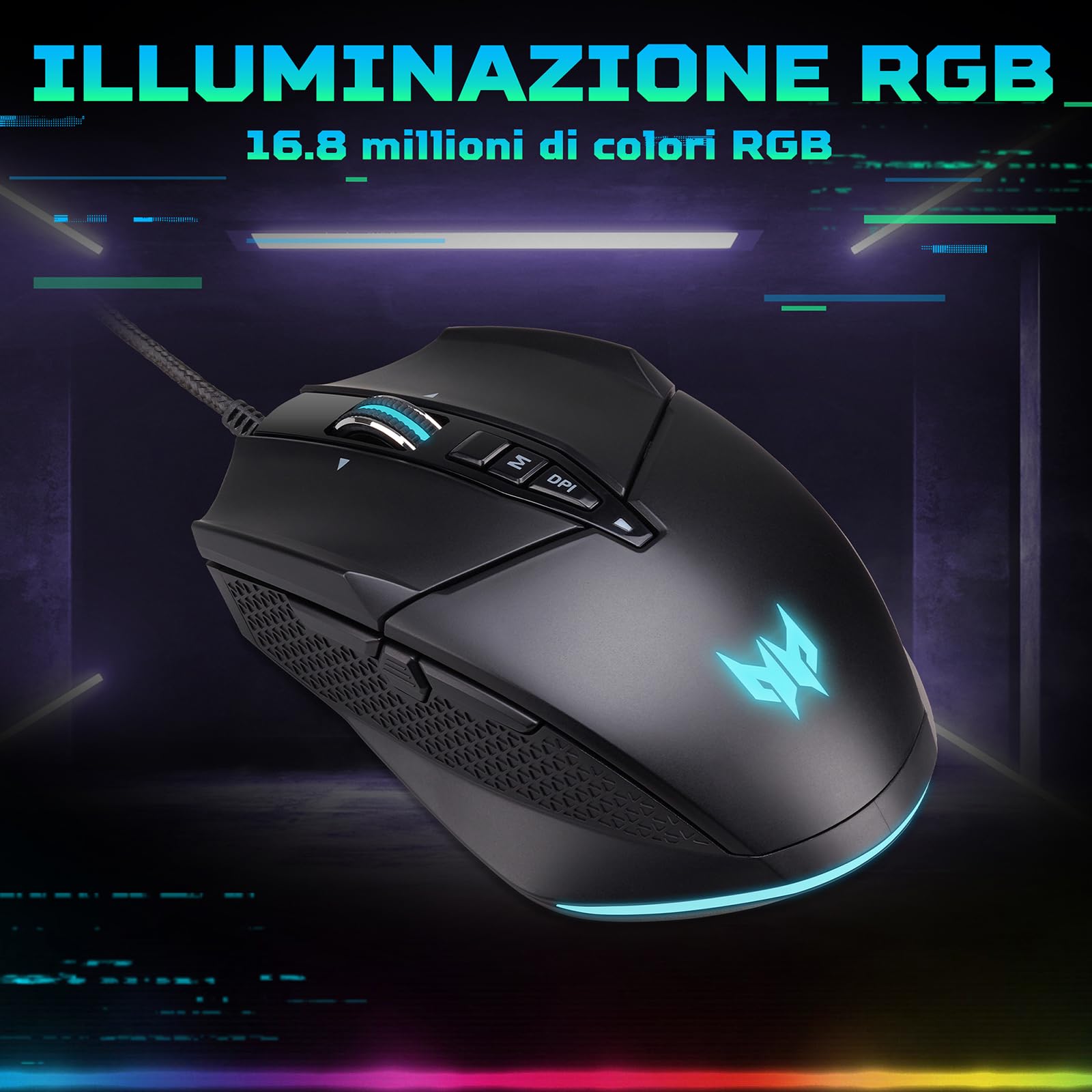 Predator Cestus 335, Mouse Gaming, fino a 19.000 DPI, 5 livelli DPI, 10 Pulsanti Programmabili con Buster Fire, IPS 400, Sensore Pixart 3370, Scrolling Infinito, Mouse USB, Nero