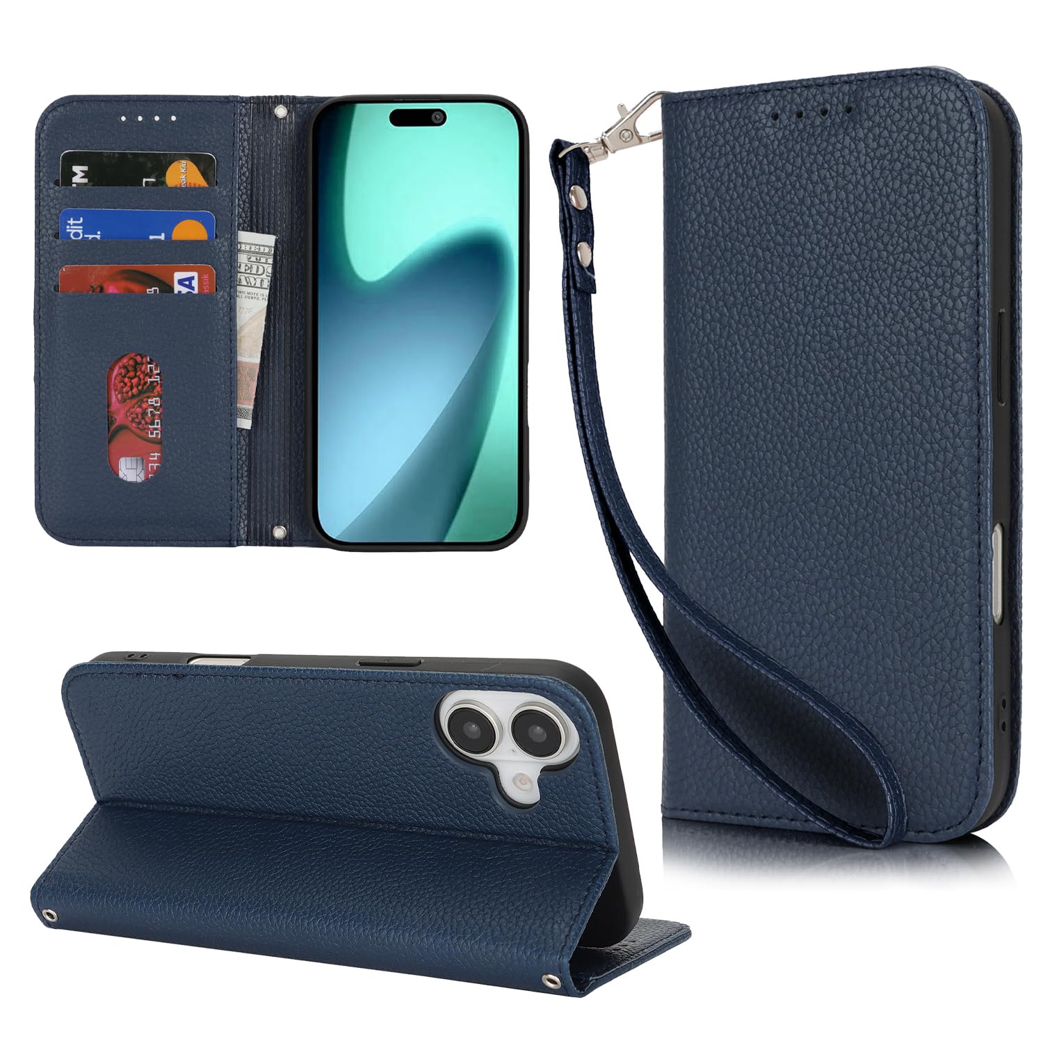 【Hamany】 対応 iphone 17 ケース 手帳型 あいふおん17ケース カード収納 スマホケース iphone 17 -ブルー