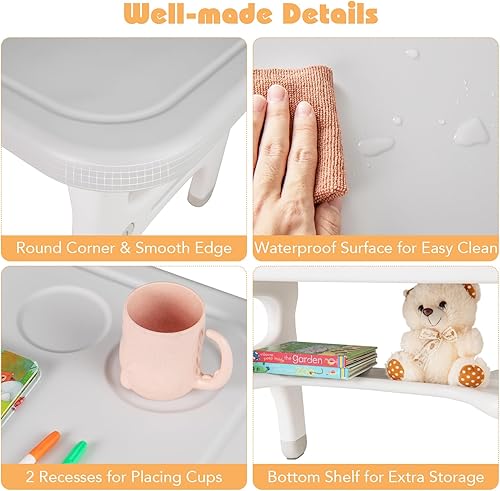 Miniatura 5 de KOTEK Juego de mesa y silla para niños, bonita mesa de actividades con almacenamiento y bloques de construcción, sillón en forma de dinosaurio,