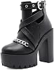 YIYA Women's Fashion Ankle Boots Platform Chunky High Heel Chain Decor Zip Combat Boots Goth Shoes Black