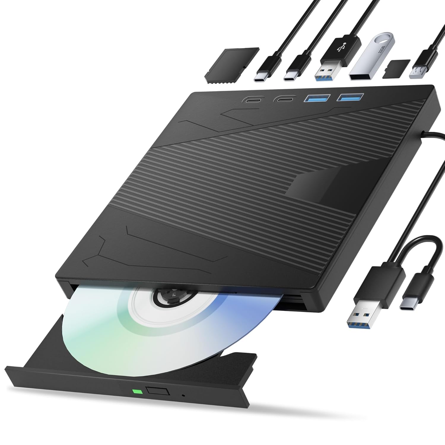 External CD/DVD Drive Laptop DVD Player 7 in 1 Laptop USB 3.0 and Type C Laptop CD Burner Optical External Disk Drive Compatible with Latptop PC Windows XP/7/8/10,