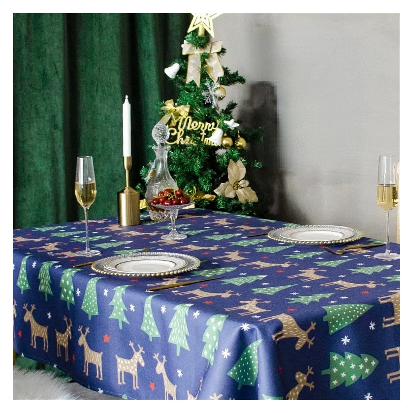 tischtuch weihnachten Wind Fest Weihnachten Tuch Kunst Tischdecke Wasserdicht und Öl-beständig Haushalt Urlaub Party Dekoration Zubehör Tisch Matte für Partys, Dekoration(White,140x140cm55x55inch)