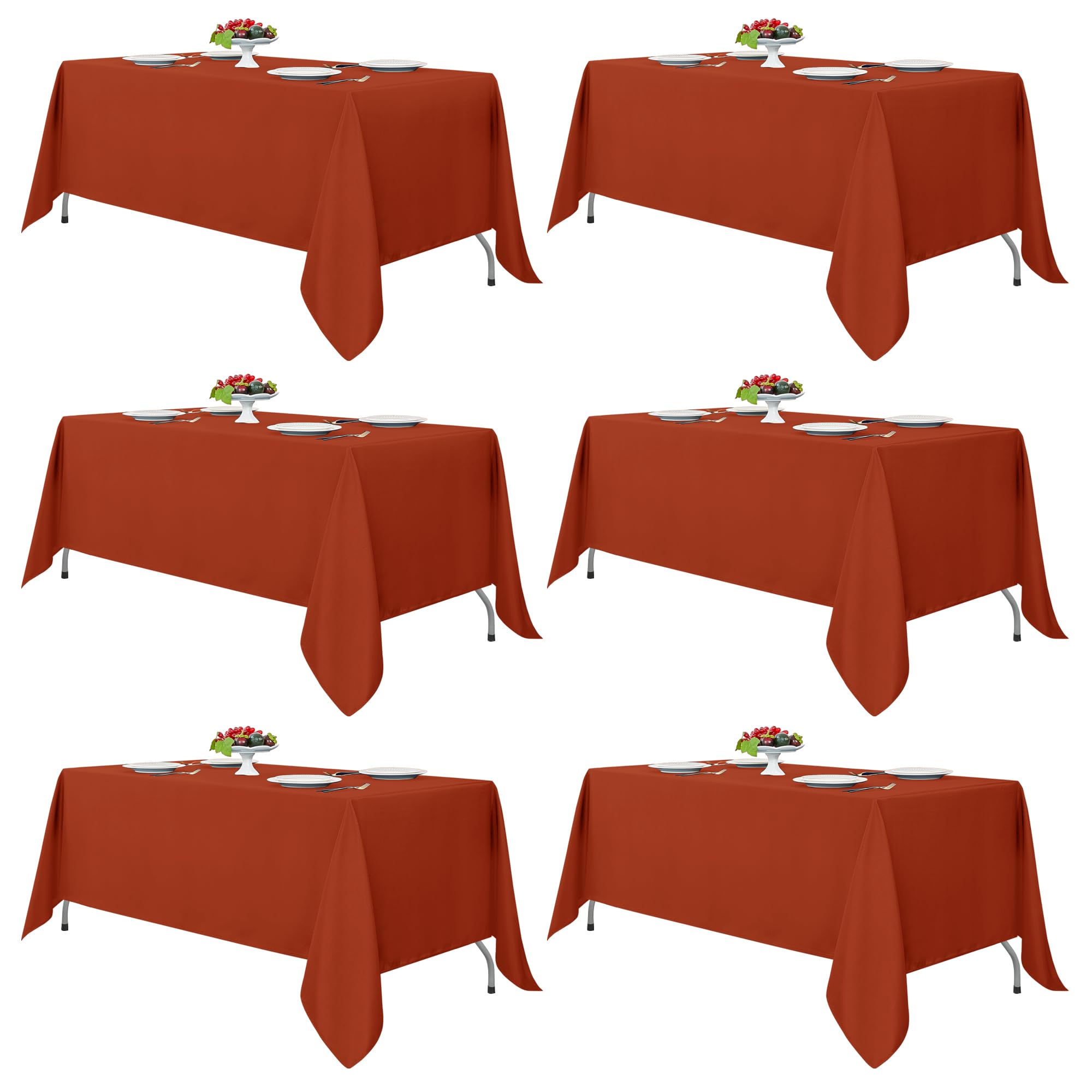 Fitable 6 Pack Rust Tablecloths 70x108 Inch for 6 Foot Rectangle Tables