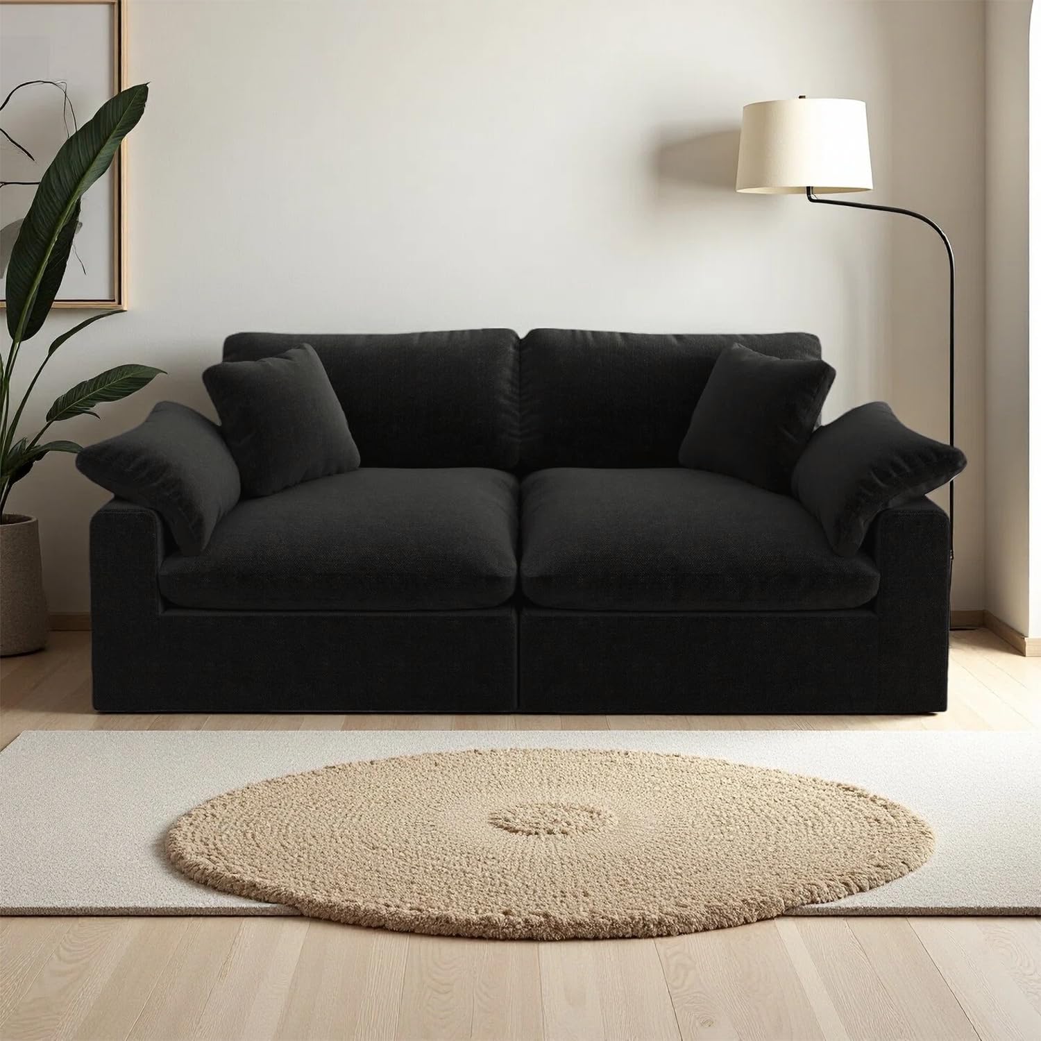 Modular Sectional Sofa Cloud Couch,78.6" Down Filled Comfy Cloud Modern Sofa,2 Seater with Black Linen Couch Cushion Covers Removable Furniture for Living Room