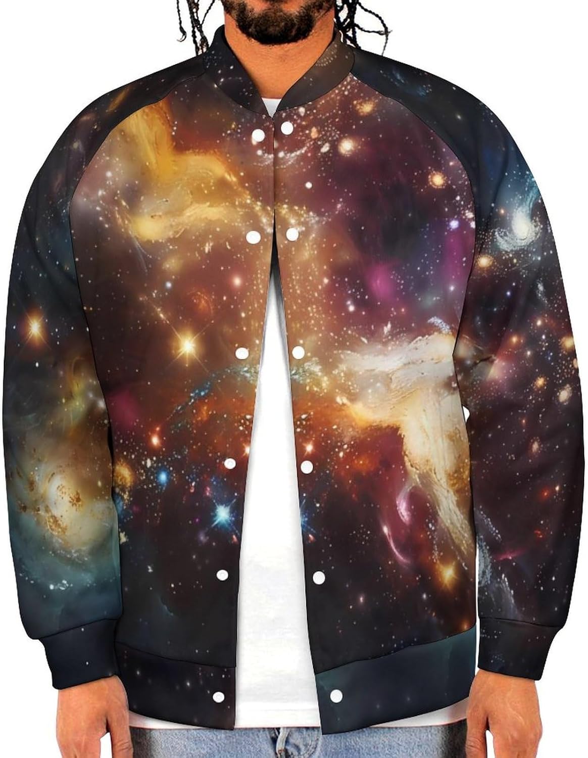 Constellation Galaxy Novelty Men's Baseball Jackets Causal Sweatshirt Button Top Long Sleeve Coat