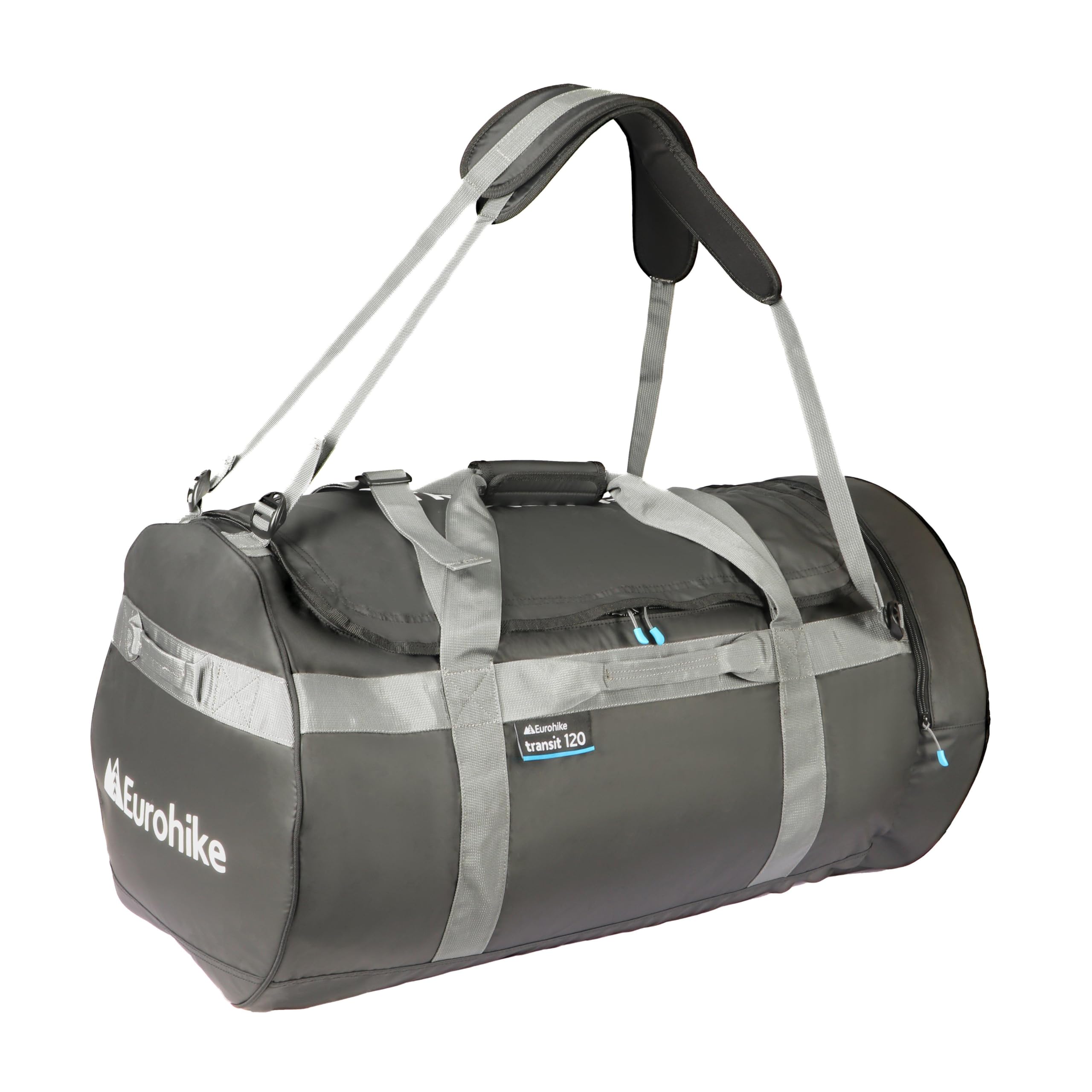 Eurohike Transit Cargo Bag with Multiple Carrying Options, Bag for Men & Women, Duffel, Holdall, Rucksack, Travel Luggage, Ideal for Camping, Holidays, Weekend Breaks & Sports (Black/Grey, 120 Litre)