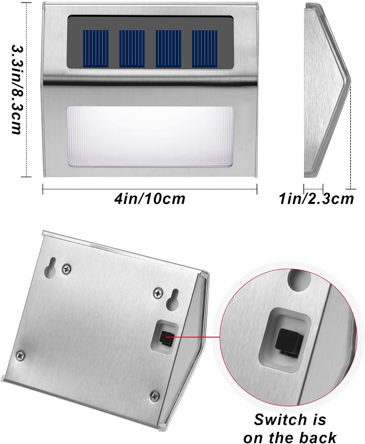 Treela 24 Packs Outdoor Fence Lights Solar Powered Deck Lights Waterproof Backyard Lighting Stainless Steel Lamp Stairs Fence Light Security Wall Lamps for Step Walkway Patio Garden Pathway (White)