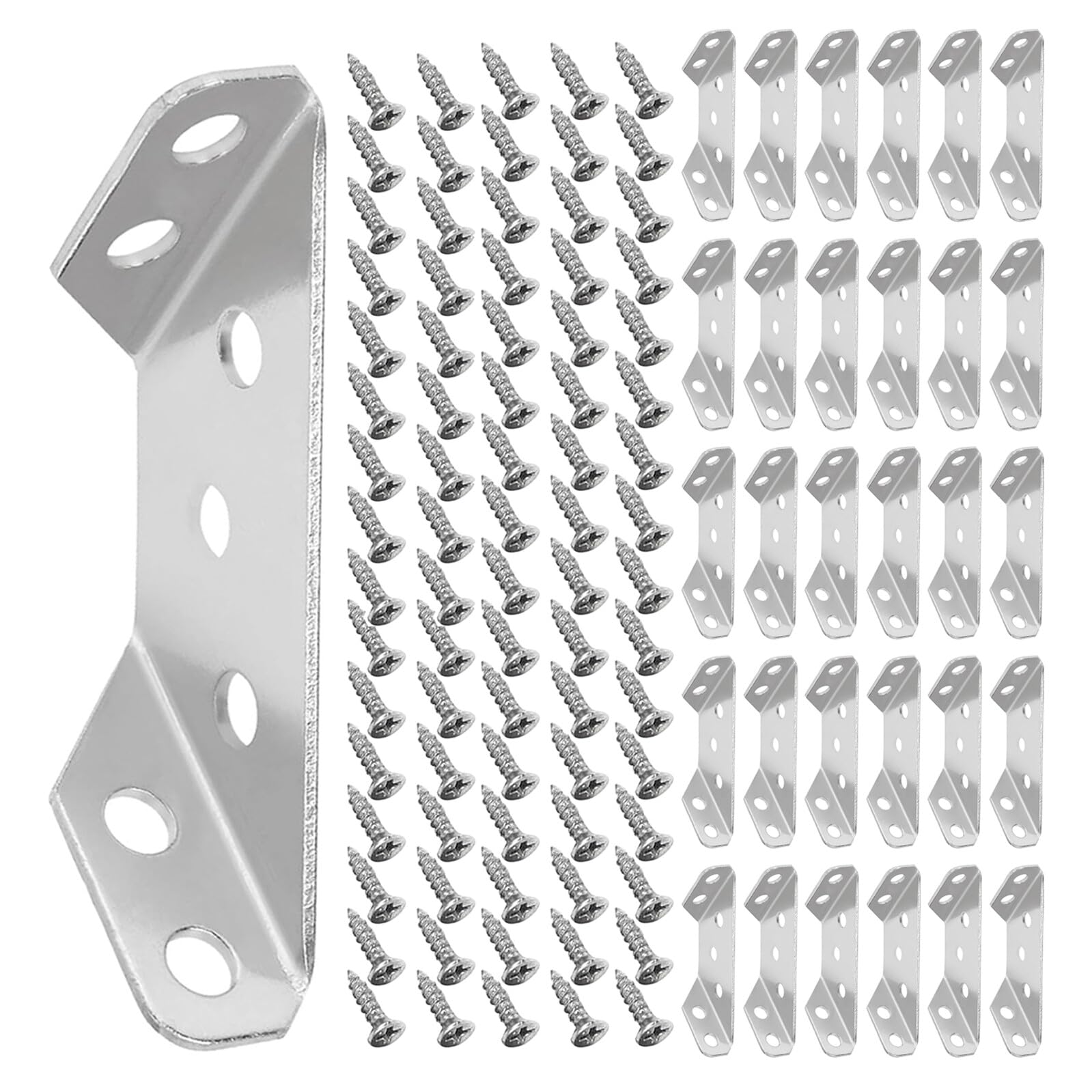 48 Set 48 Set Staffe Angolari in Acciaio Inox Viti per Mobili, Supporti Angolari Triangolari per Scaffali e Armadi, Ferramenta per Fissaggio e Rinforzo in Casa e Fai da Te