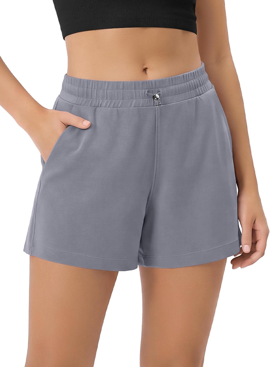 ODODOS Modal Soft Relaxed Shorts for Women Adjustable Shockcord High Waist Casual Shorts with Pockets - 4" / 6" Inseam