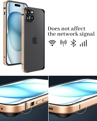 Miniatura 3 de Funda delgada de metal para iPhone 15, interior de TPU suave + parachoques chapado en metal compatible con carga inalámbrica a prueba de golpes con