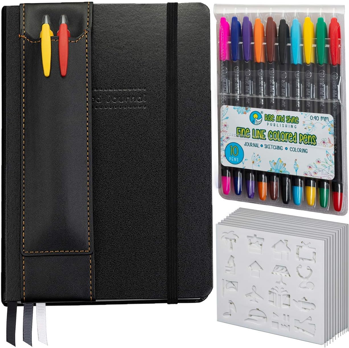 Star Right Bullet Notebook Journal Set - Bullet Journal Kit - Hardcover Dotted Grid Journal with 260 pages, 10 Bullet Notebook Pens, 12 Stencils and 3 Bookmarks - 5.5x8 [Office Product]