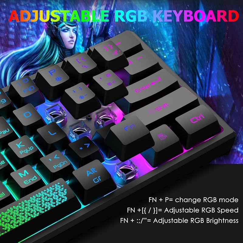 LexonElec 60% Mini Gamer Billentyűzet és Egér Szett - Fekete, RGB Háttérvilágítás, Mechanikus Érzetű, Ergonomikus, 12000 DPI Méhsejt Egér, U