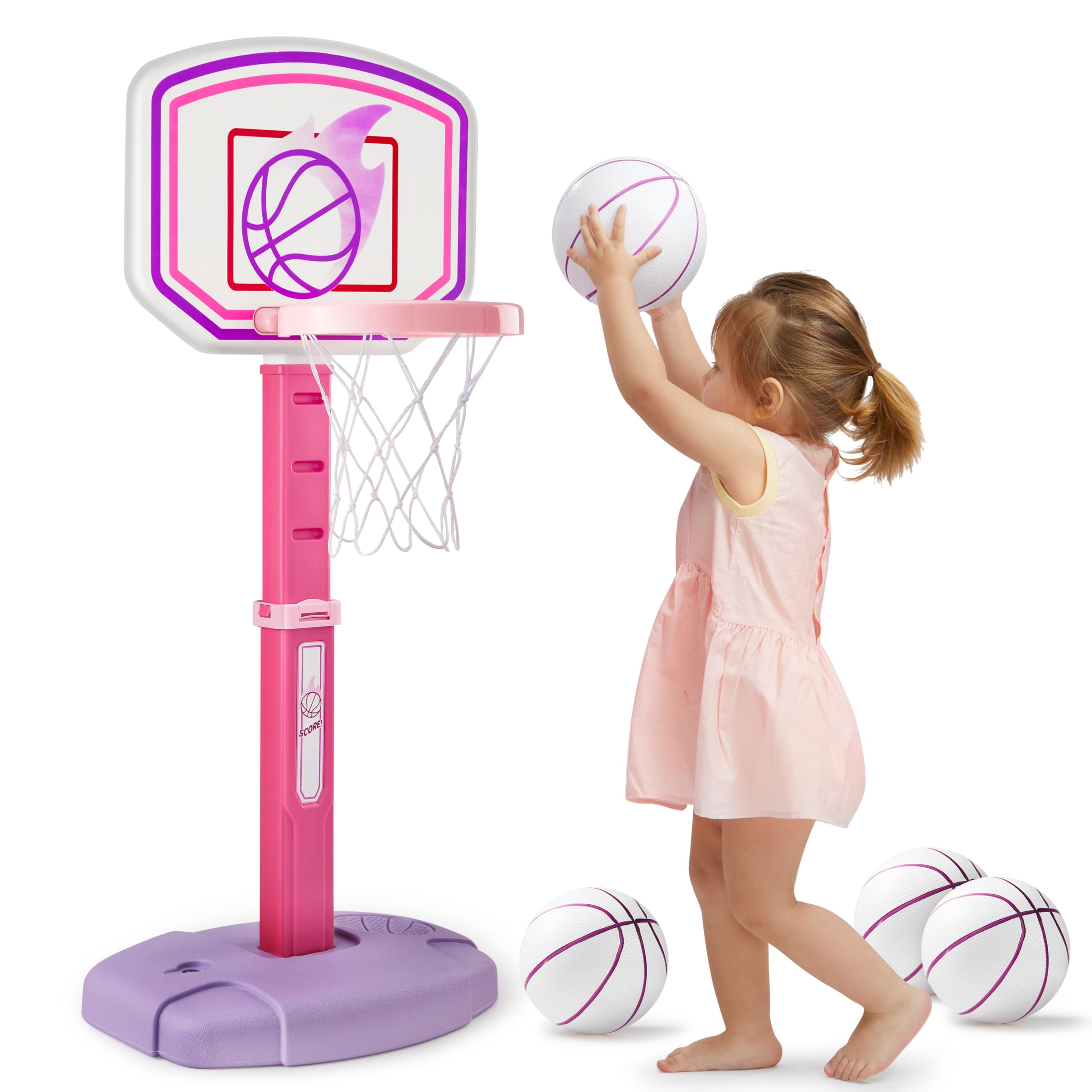 JOYIN Toddler Basketball Hoop, Adjustable Basketball Goal with 4 Balls for Kids Indoor Outdoor Play, Basketball Arcade Game, Christmas Birthday Gift for Boys Girls Age 1 and Up - Air Pump Included