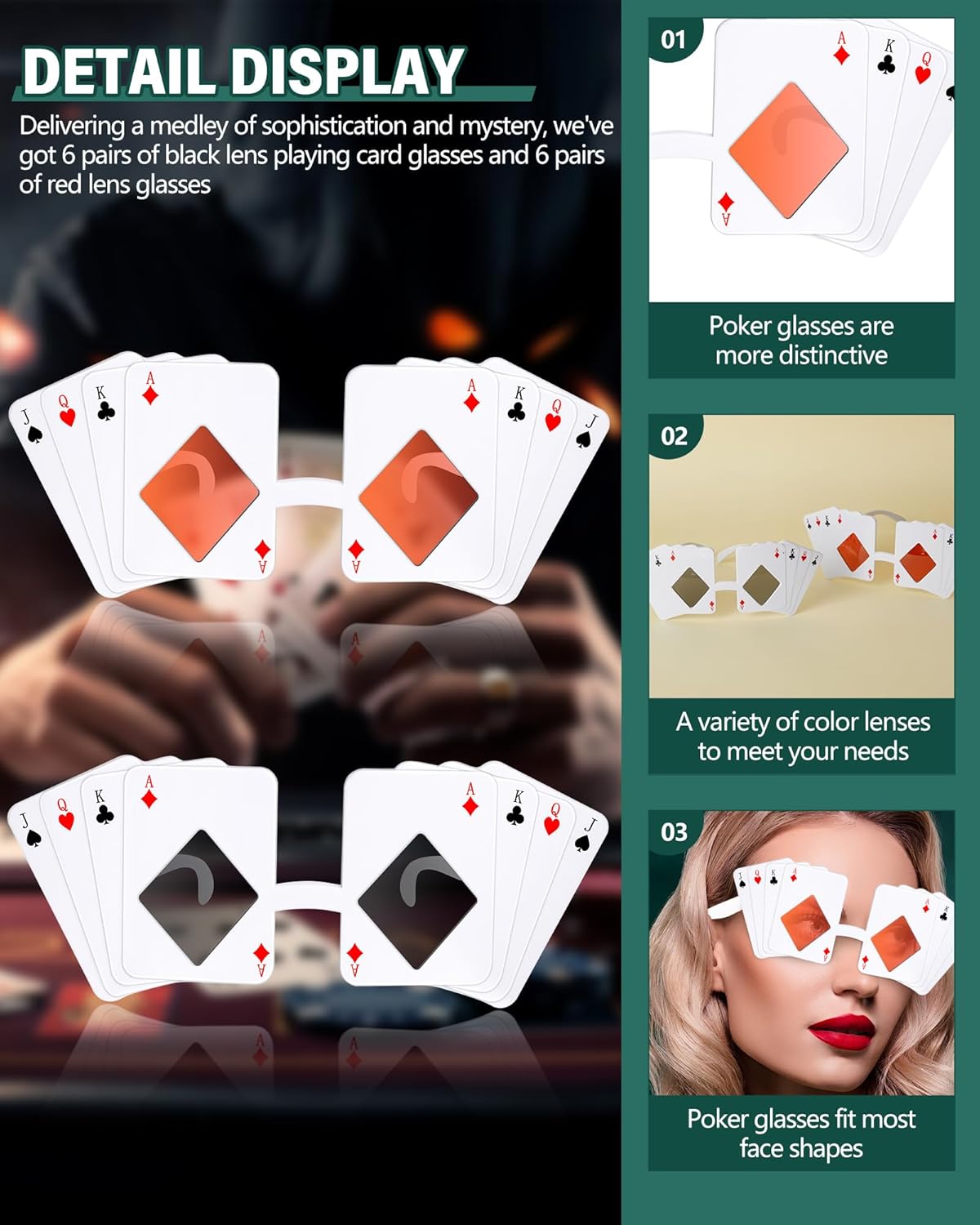 Arrowbash Poker Sunglasses Glasses Playing Card Glasses Casino Night Gift for Man Woman Birthday Party Supplies