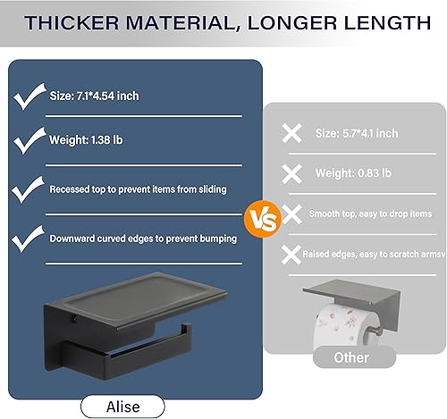 Vista 12 de Alise Double Toilet Paper Holder,Bathroom Tissue Holder with Shelf,SUS304 Stainless Steel Toilet Paper Roll Holder Storage Dispenser,Self Adhesive